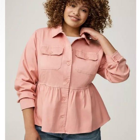 NWT Torrid 2 Pink Utility Jacket with Peplum Waist and Pointed Collar - Picture 2 of 6